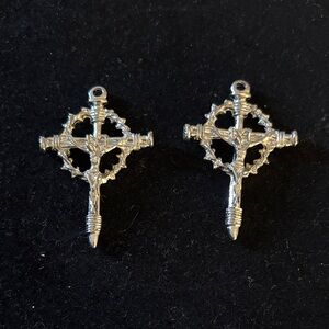 Silver Tone Crucifix Pendant Pair - Religious Charm